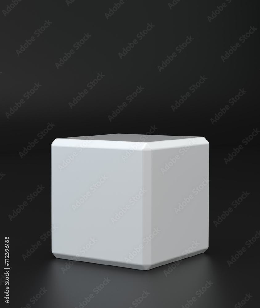 Fototapeta premium White cube on black background. Studio background
