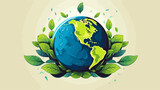 Earth with a green leaf representing the global importance of environmental health .simple isolated line styled vector illustration