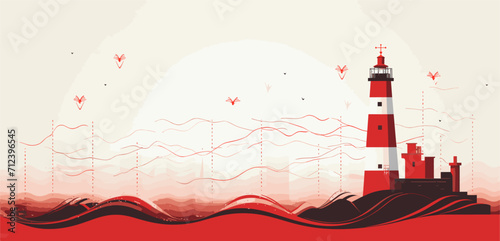 Lighthouse with a heartbeat pattern symbolizing the guidance and monitoring of cardiovascular health .simple isolated line styled vector illustration