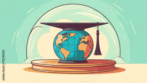 Globe with a mortarboard showcasing global education .simple isolated line styled vector illustration