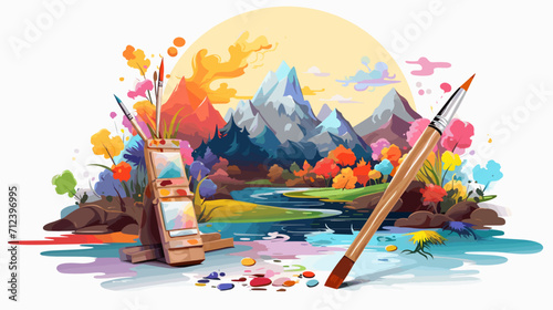 Palette knife creating an educational landscape representing the artistry in teaching and learning .simple isolated line styled vector illustration