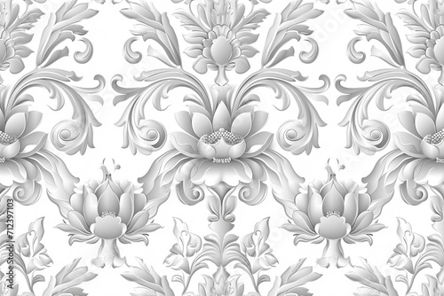 Wallpaper in the style of Baroque. A seamless vector background. White and grey floral ornament. Graphic vector pattern.
