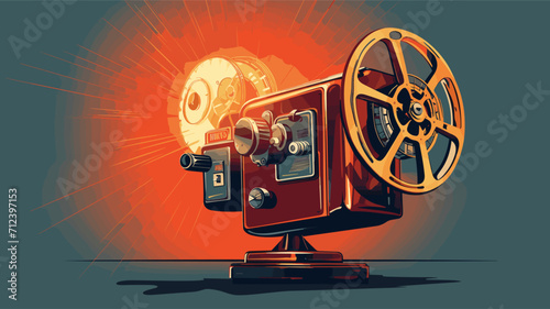 Retro film projector projecting educational images onto a screen highlighting visual learning .simple isolated line styled vector illustration
