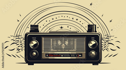 Retro radio broadcasting waves of knowledge symbolizing the dissemination of information through the airwaves .simple isolated line styled vector illustration