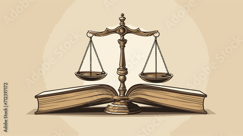 Scales of justice with an open book symbolizing the fairness and equity in education .simple isolated line styled vector illustration
