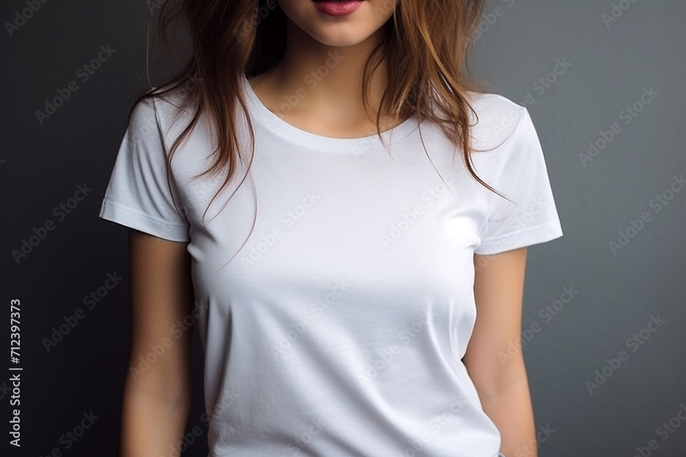 Obraz premium Woman in White Tshirt Mockup created with Generative AI