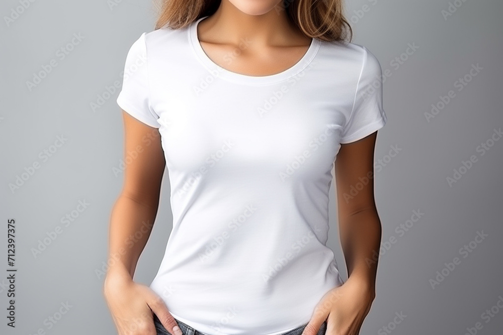 Woman in White Tshirt Mockup created with Generative AI Woman in White Tshirt Mockup created with Generative AI