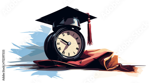 Timepiece with a graduation cap emphasizing the value of time in the learning process .simple isolated line styled vector illustration