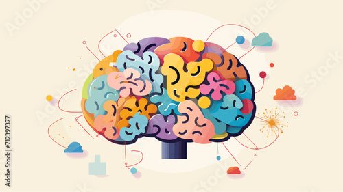 Abstract brain with puzzle pieces signifying the cognitive benefits of engaging in challenging mental activities .simple isolated line styled vector illustration