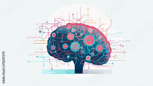 Abstract brain with gears illustrating the interconnectedness of cognitive processes and education .simple isolated line styled vector illustration