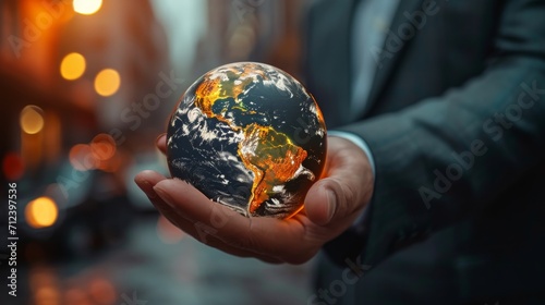 hand of Businessman touching virtual Earth globe  business and save world concept