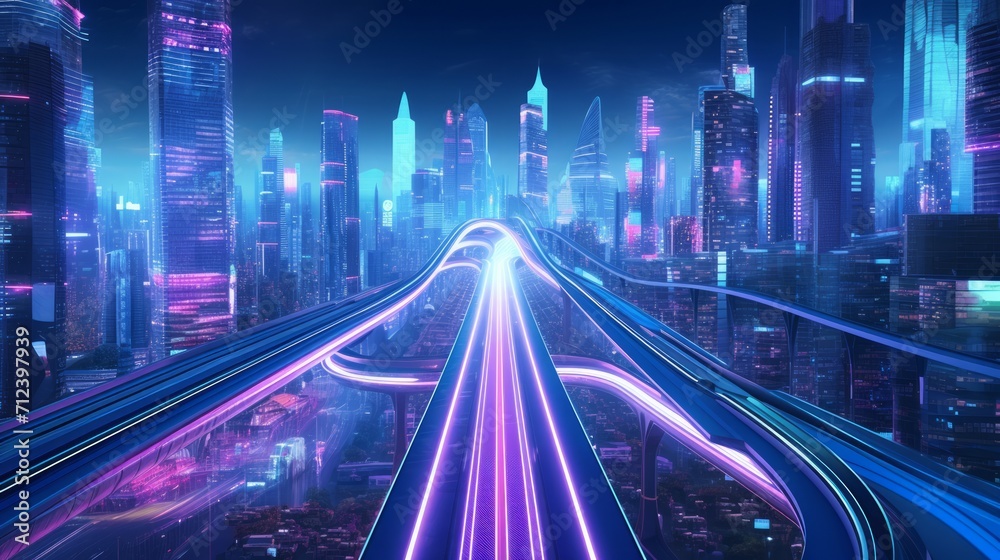 Retro-futuristic 80s style drive in neon city. Cyberpunk sunset landscape with a moving car on a highway road. Neural network AI generated art Retro-futuristic 80s style drive in neon city. Cyberpunk sunset landscape with a moving car on a highway road. Neural network AI generated art