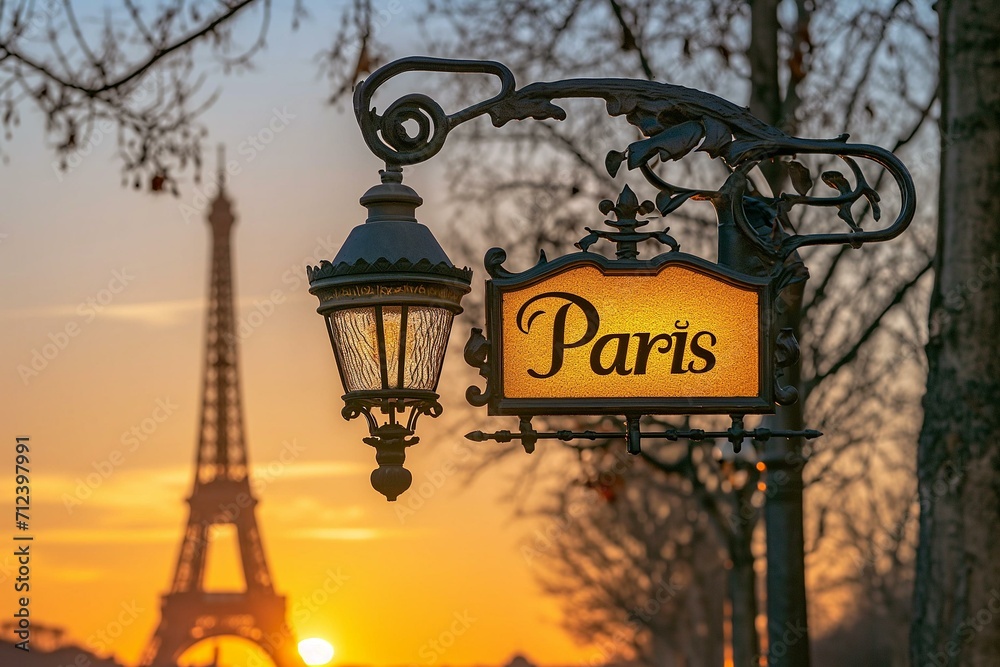 Enchanting Parisian Sunset Behind Iconic Eiffel Tower