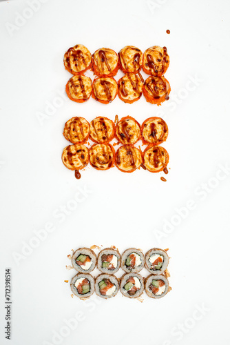 Different portions of rolls on a white background