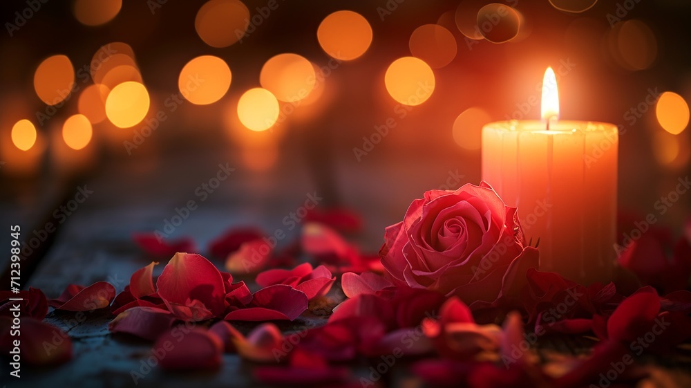 Intimate Candlelight and Rose Petals Atmosphere

