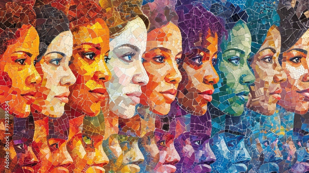 Global Femininity: Diverse Women's Faces Mosaic

