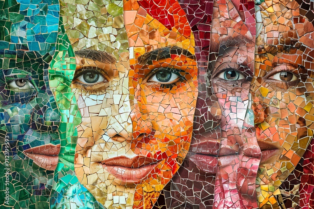 Global Femininity: Diverse Women's Faces Mosaic

