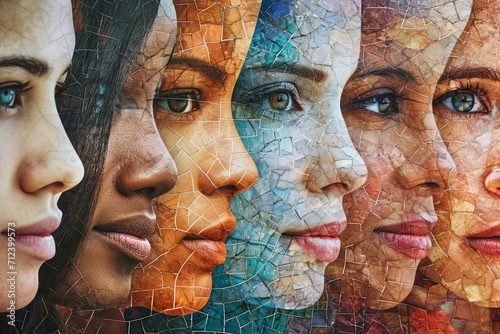 Global Femininity: Diverse Women's Faces Mosaic