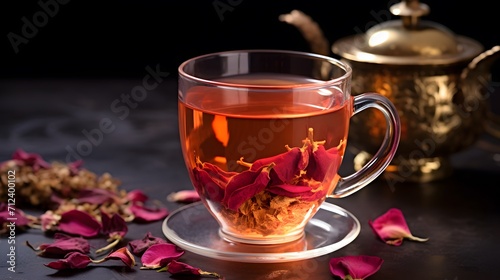 Delicate Rose Petal Tea in a Transparent Glass Cup