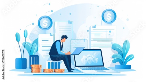 illustration of Money and financial concept people and coins on daily life, success
