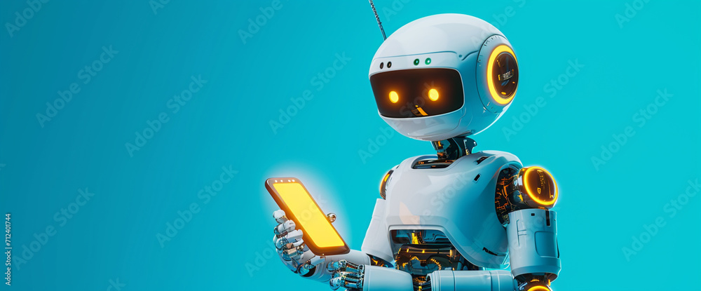 Robot with smartphone background Robot with smartphone background