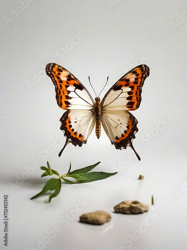 Colorful butterfly isolated on white macro close up photo and white butterfly digital illustration ai