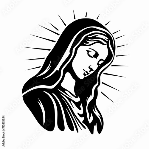 Our Lady Virgin Mary Mother of Jesus, Holy Mary, madonna, vector illustration, black on white background, printable, suitable for logo, sign, tattoo, laser cutting, sticker and other print on demand	