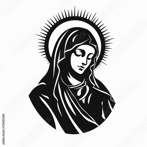 Our Lady Virgin Mary Mother of Jesus, Holy Mary, madonna, vector illustration, black on white background, printable, suitable for logo, sign, tattoo, laser cutting, sticker and other print on demand	