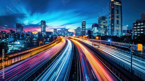 Long exposure of highway background is city night time  transportation concept