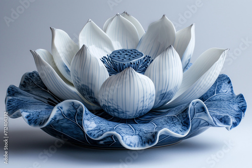 Porcelain Lotus, Painted in Blue Fine China