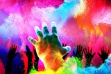 Holiday Holi colored explosion with human hands