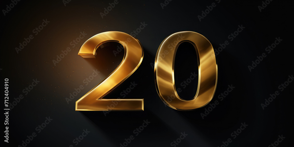 Beautiful golden number 20 on a dark background. Number for birthday, anniversary, emblem, logo. Beautiful golden number 20 on a dark background. Number for birthday, anniversary, emblem, logo.