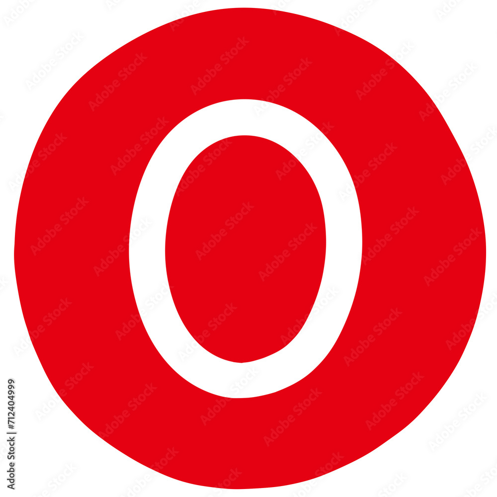 White letter o in a red circle 