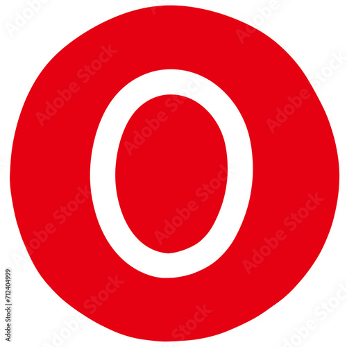 White letter o in a red circle 