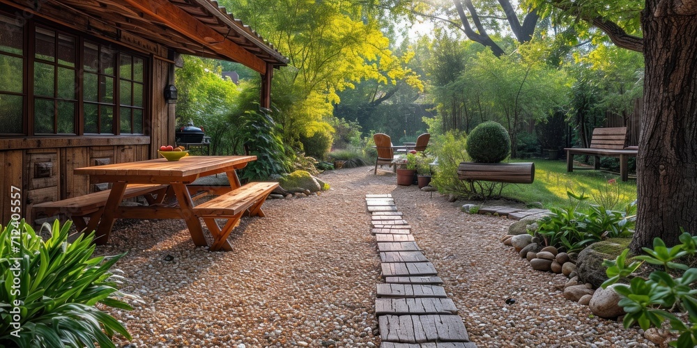 Tranquil Garden Path: A quiet and beautifully designed path amidst green, lush nature.