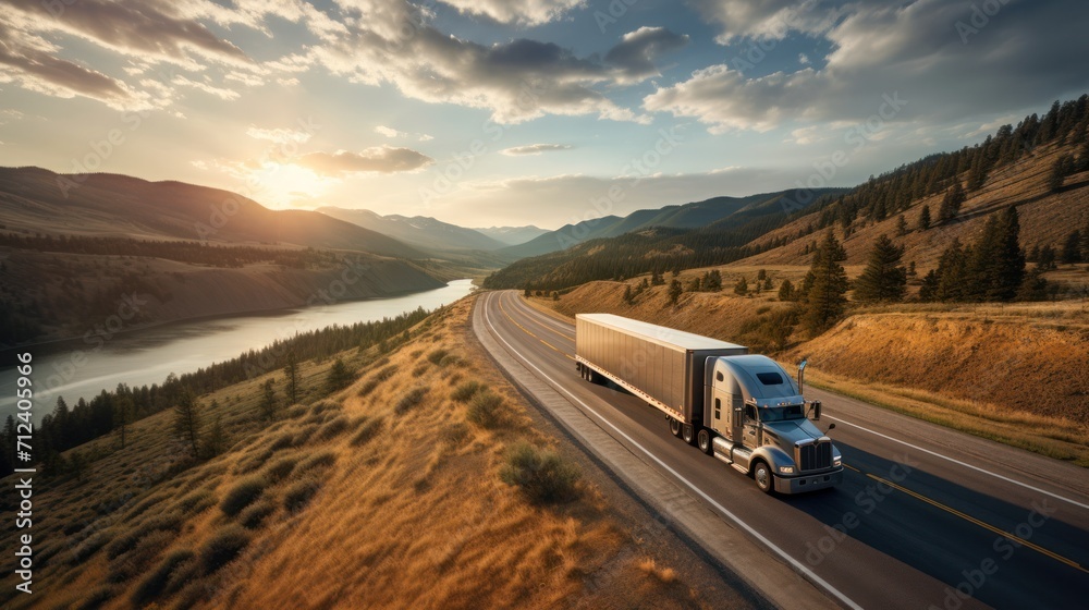 Transportation concept of long-haul trucking on a remote highway Transportation concept of long-haul trucking on a remote highway