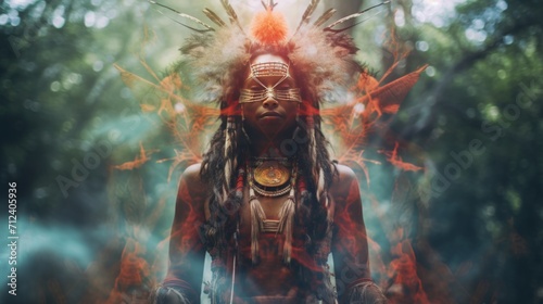 Shamanic man in the nature. Neural network AI generated art