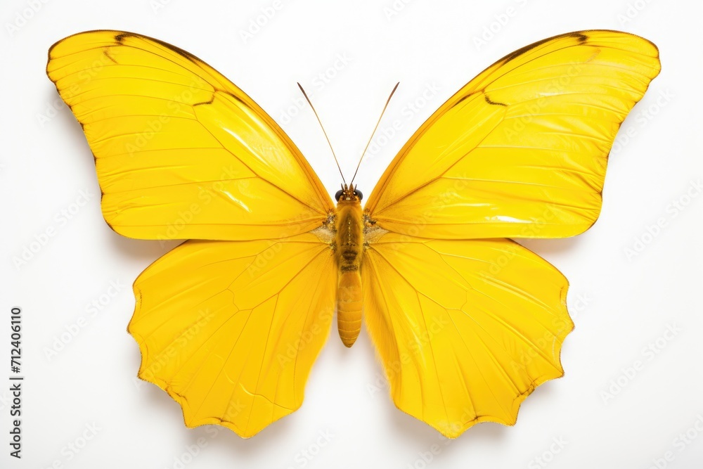 Fototapeta premium Isolated Yellow Butterfly with Beautiful Morpho Wings - White Background