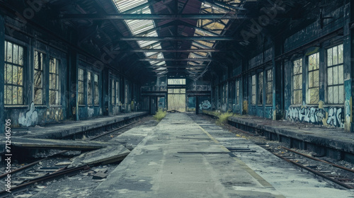 Old abandoned dark train station