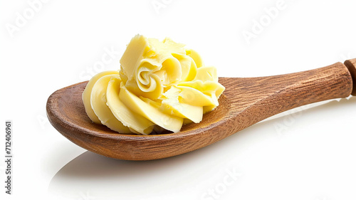 Butter curls or butter rolls on wooden spoon isolated. Made with generative ai