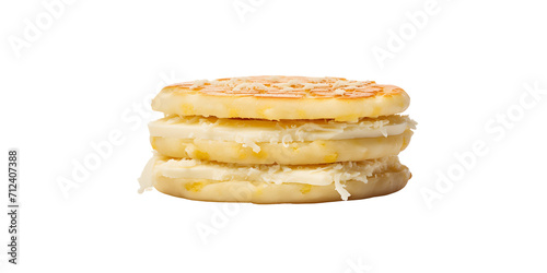 Traditional Venezuelan food arepa made from cornmeal, with cheese on PNG background
