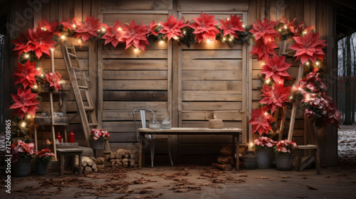 Step into a magical realm with this captivating rusted wooden backdrop  embellished with charming decorative accessories  stars  flowers  and the soft glow of LED lights for a rustic and enchanting am