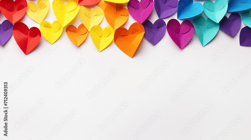 Celebrate Love and Diversity with Vibrant Rainbow Hearts: Perfect Concept for Valentine's Day, LGBT Pride Month - Isolated on White with Copy Space for Promotional Content! - obrazy, fototapety, plakaty 