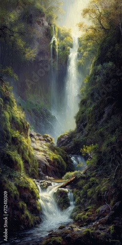 Beautiful views of the waterfall surrounded by dense forest.