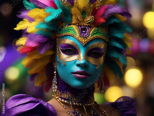 Mardi Gras Mask Costume, Traditional Carnival Design. Generative AI © Kdp Vibe