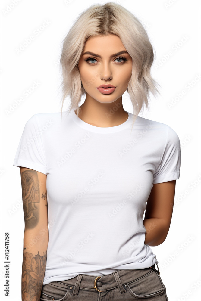 Woman in White Tshirt Mockup created with Generative AI Woman in White Tshirt Mockup created with Generative AI