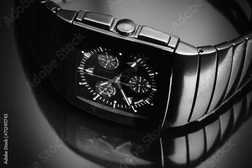 Wrist Watch with chronograph dials, close up studio photo photo
