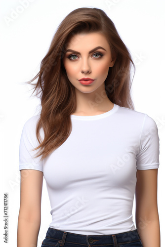 Woman in White Tshirt Mockup created with Generative AI
