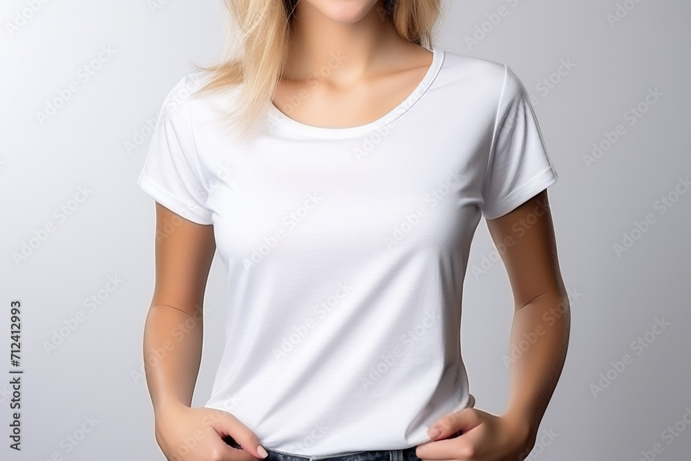 Woman in White Tshirt Mockup created with Generative AI Woman in White Tshirt Mockup created with Generative AI