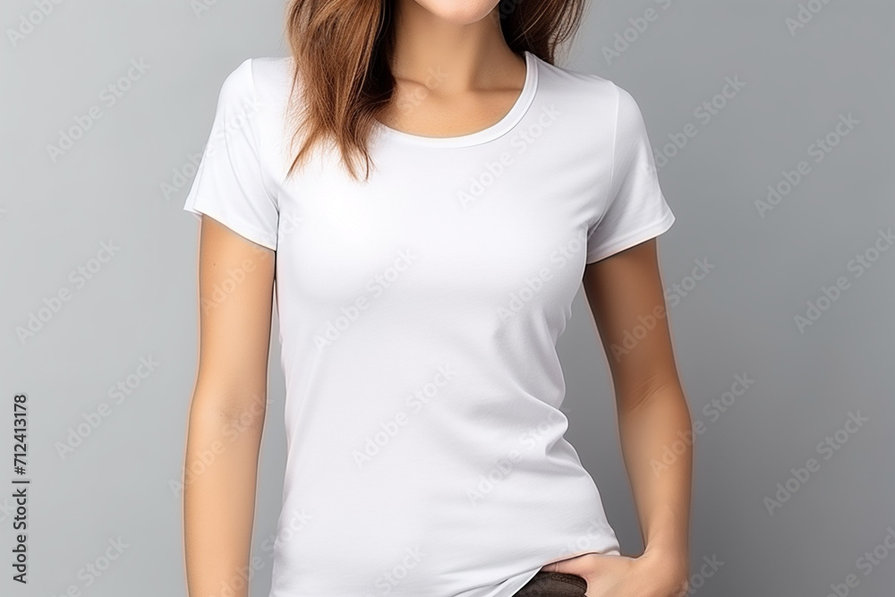 Woman in White Tshirt Mockup created with Generative AI Woman in White Tshirt Mockup created with Generative AI